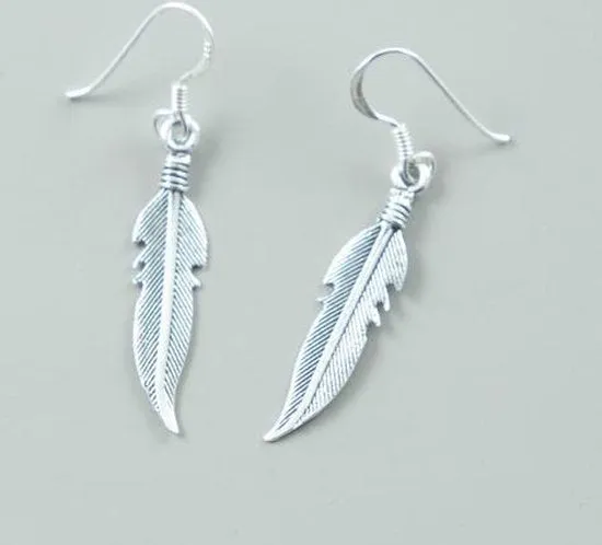 Spirit-Free Bohemian Feather Sterling Silver Dangle Earrings