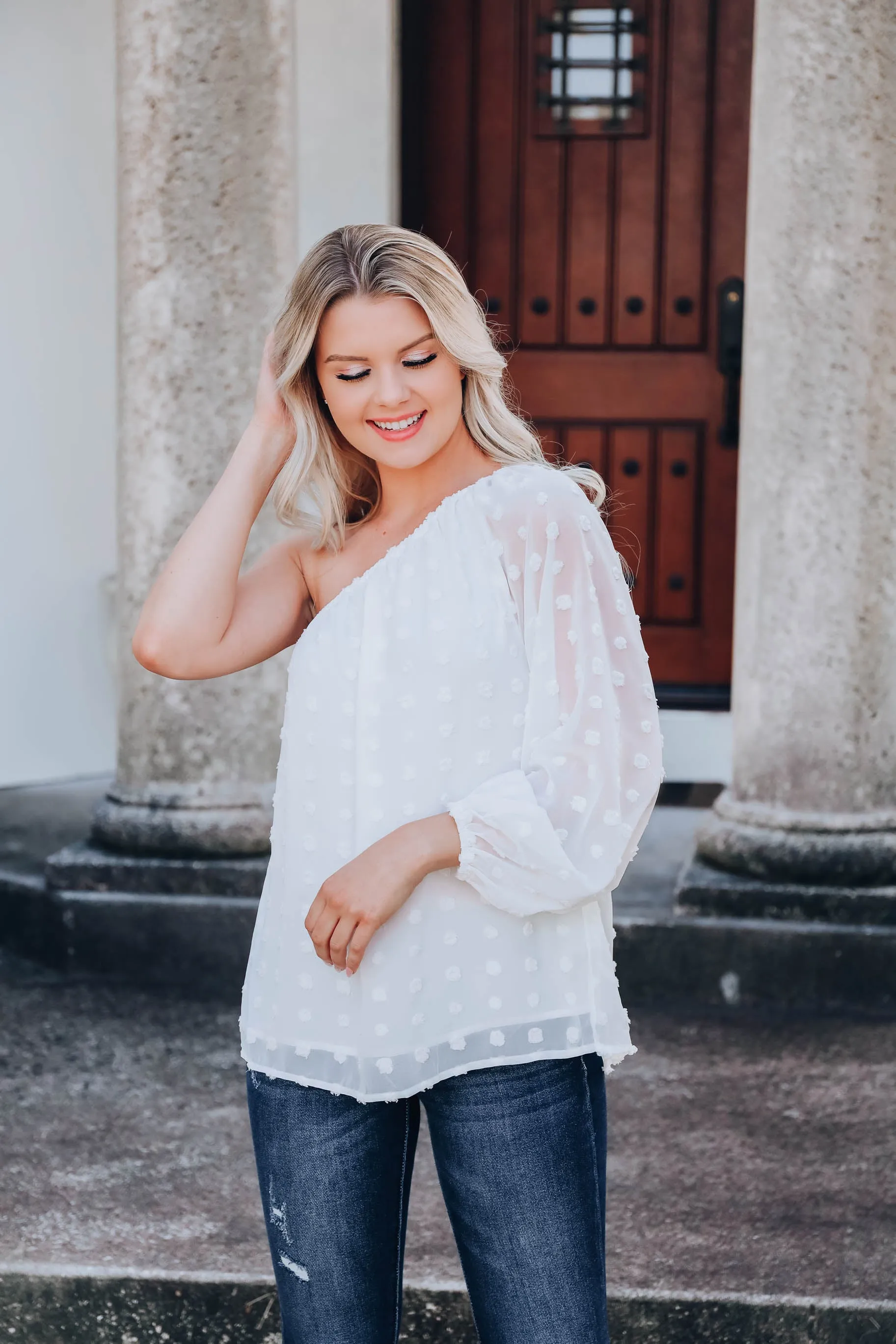 Spirited One Shoulder Blouse - White