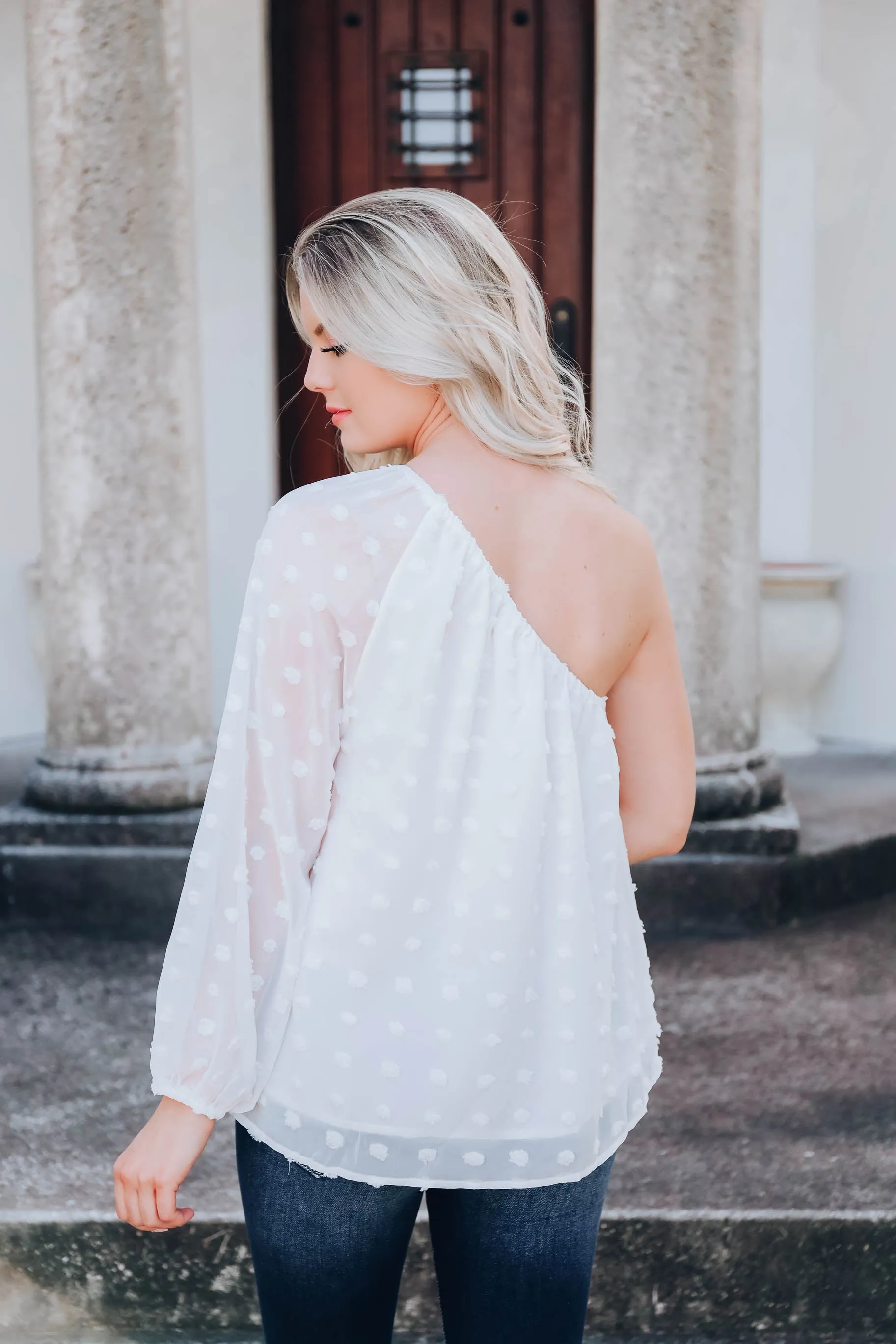 Spirited One Shoulder Blouse - White