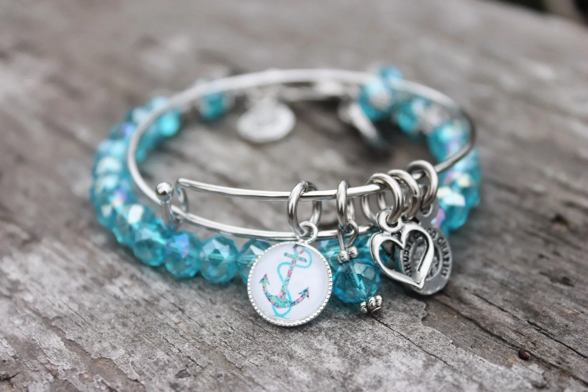 Splash Print Anchor Resin Charm Expandable Bangle And Splash Of Color Bracelet Set