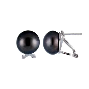 Splendid Pearls Black Pearl Omega Clip Stud Earrings