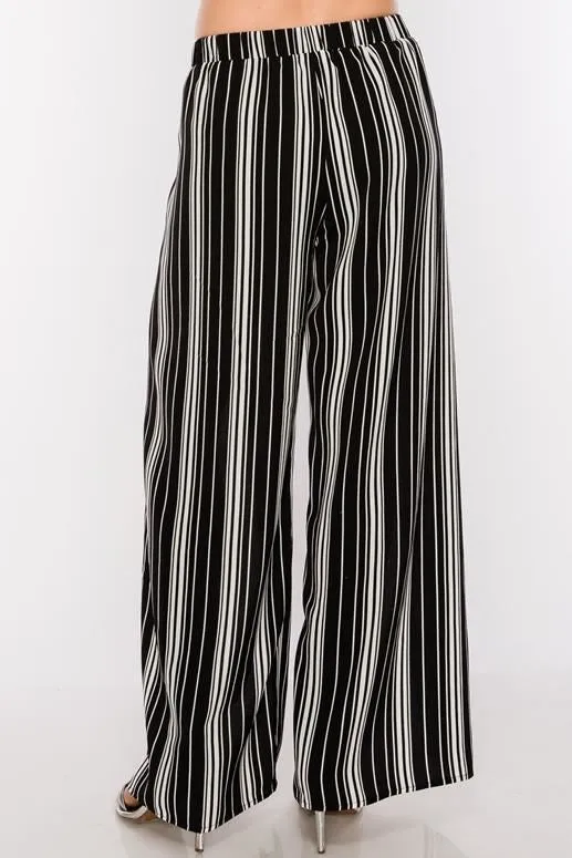 Split Front Chic Striped Pants - Black