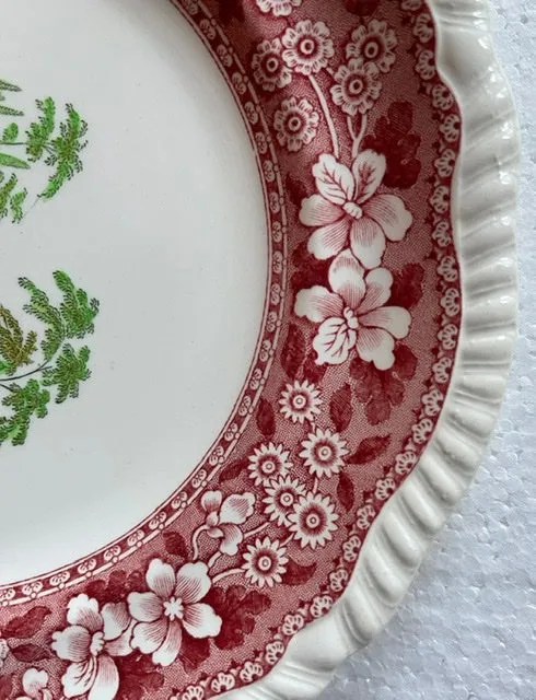 Spode Copeland Merriemount Indented Plate RARE Garden scenery Red & Green BiColor Transferware