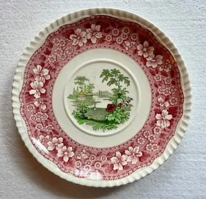 Spode Copeland Merriemount Indented Plate RARE Garden scenery Red & Green BiColor Transferware