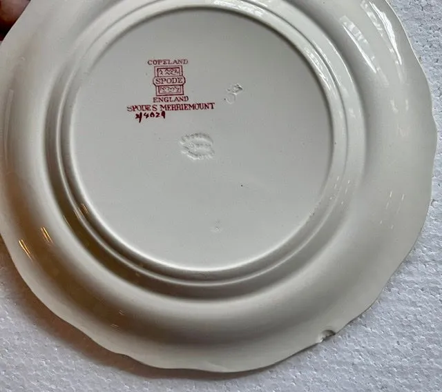 Spode Copeland Merriemount Plate RARE Garden scenery Red & Green BiColor Transferware