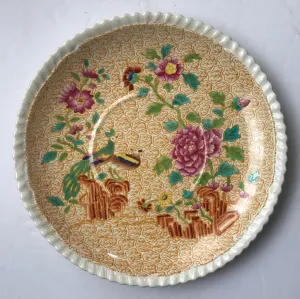 Spode Copeland Yellow Chinoiserie Transferware Peacock Peony Plate