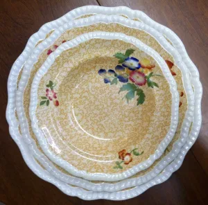 Spode Copeland Yellow Transferware Rimmed Soup Bowl Polychrome Flowers