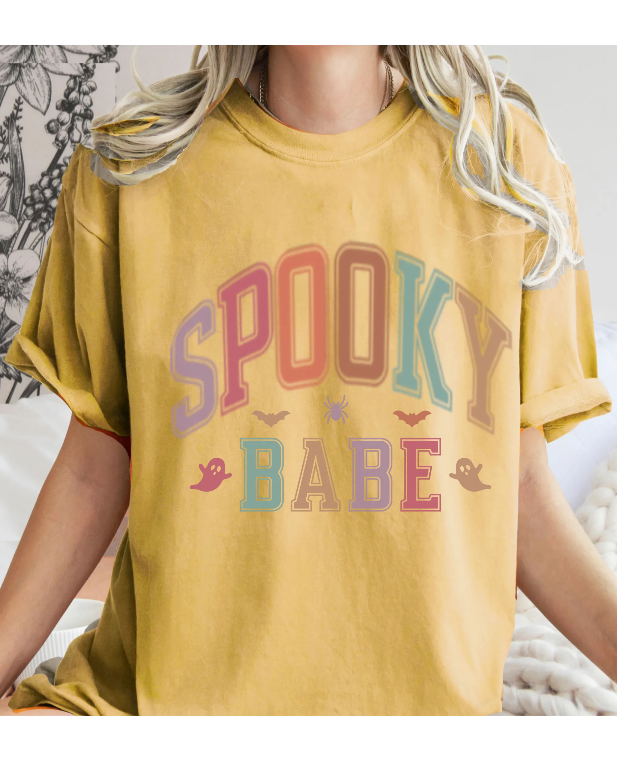 Spooky Babe Halloween or Fall Comfort Colors® Halloween T-Shirt, Women's Varsity Letters T-Shirt