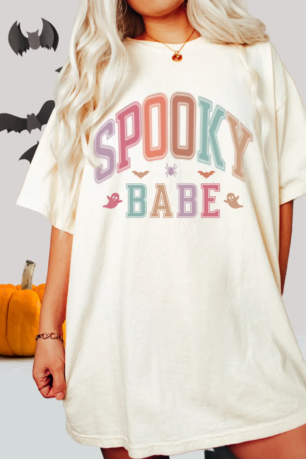 Spooky Babe Halloween or Fall Comfort Colors® Halloween T-Shirt, Women's Varsity Letters T-Shirt