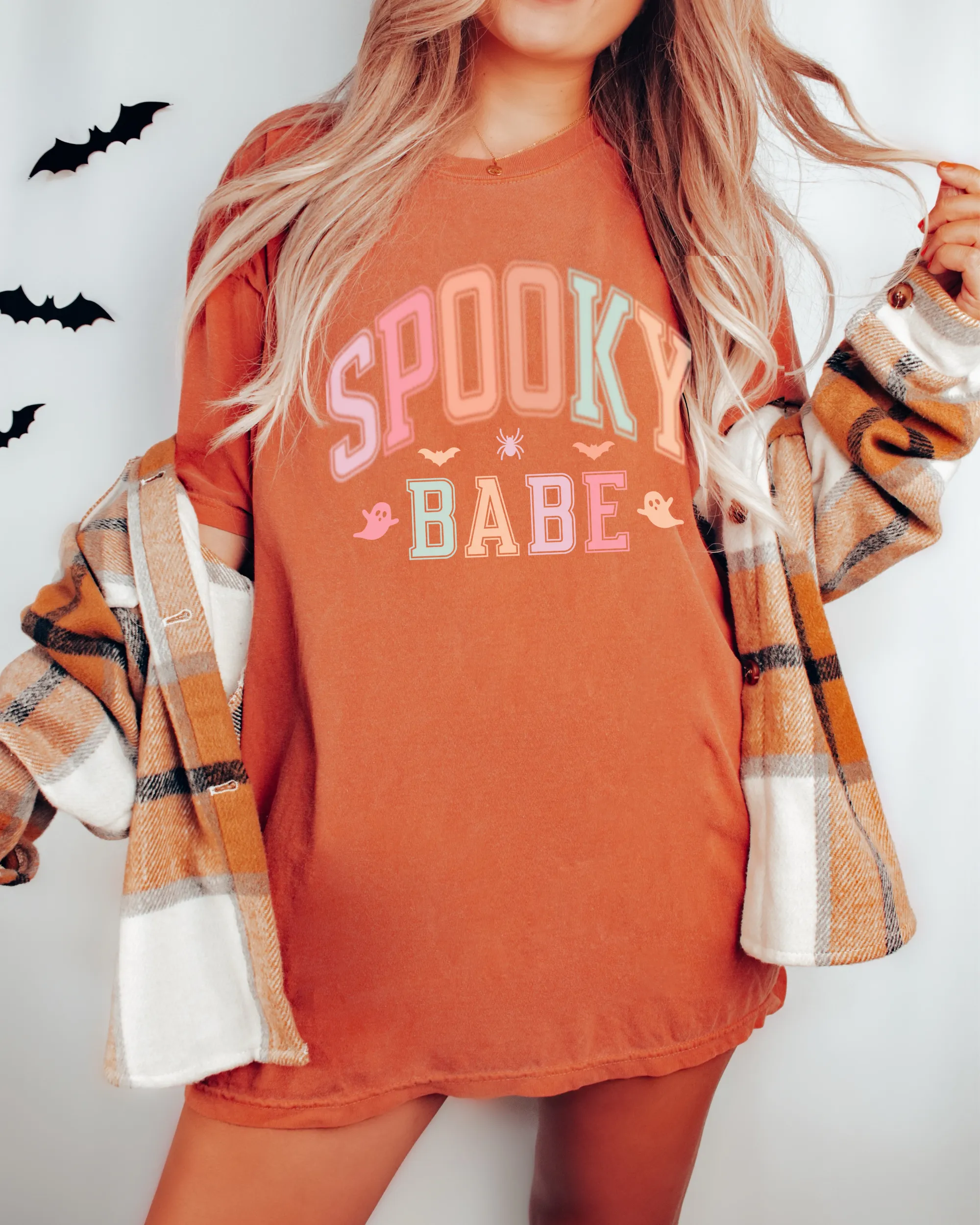 Spooky Babe Halloween or Fall Comfort Colors® Halloween T-Shirt, Women's Varsity Letters T-Shirt