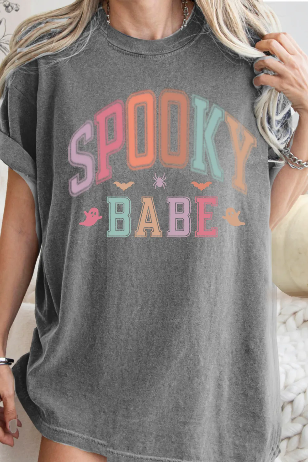 Spooky Babe Halloween or Fall Comfort Colors® Halloween T-Shirt, Women's Varsity Letters T-Shirt