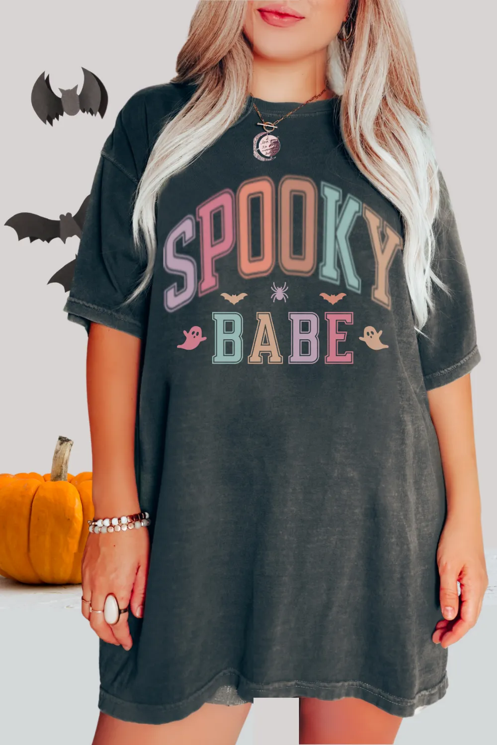 Spooky Babe Halloween or Fall Comfort Colors® Halloween T-Shirt, Women's Varsity Letters T-Shirt