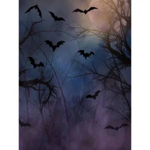 Spooky Moon and Bats Printed Backdrop