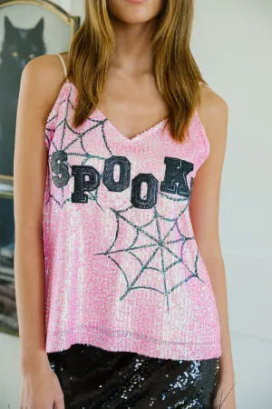 SPOOKY WEB PINK SEQUIN TANK