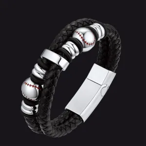 Sport Baseball Leather Cuff Bracelet Braided for Men