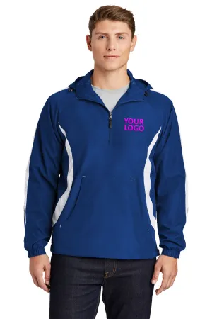 Sport-Tek Colorblock Raglan Branded Anorak Jackets, True Royal/White