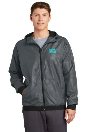 Sport-Tek Embossed Hooded Custom Wind Jackets, Graphite/ Black