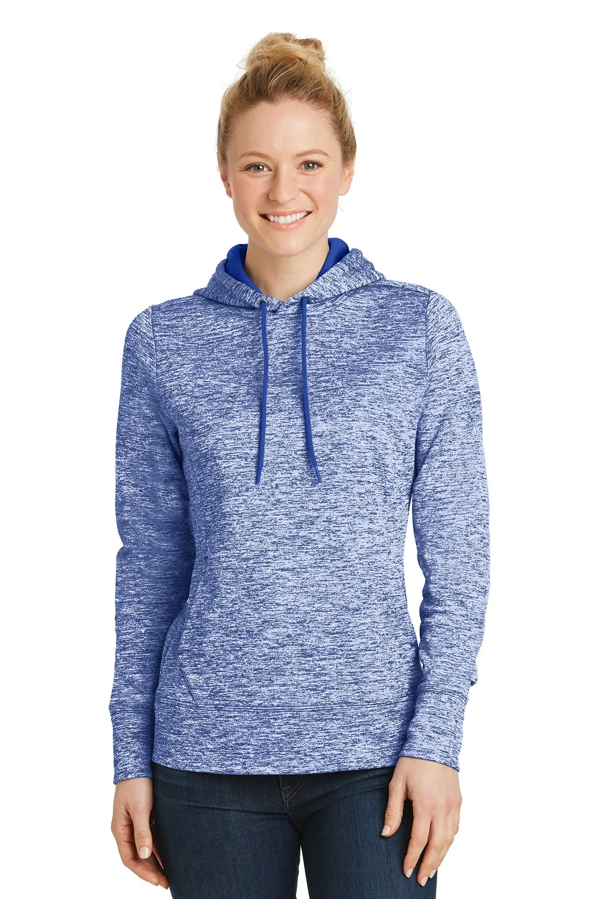 Sport-Tek Ladies PosiCharge Electric Heather Branded Fleece Hooded Pullovers, True Royal Electric