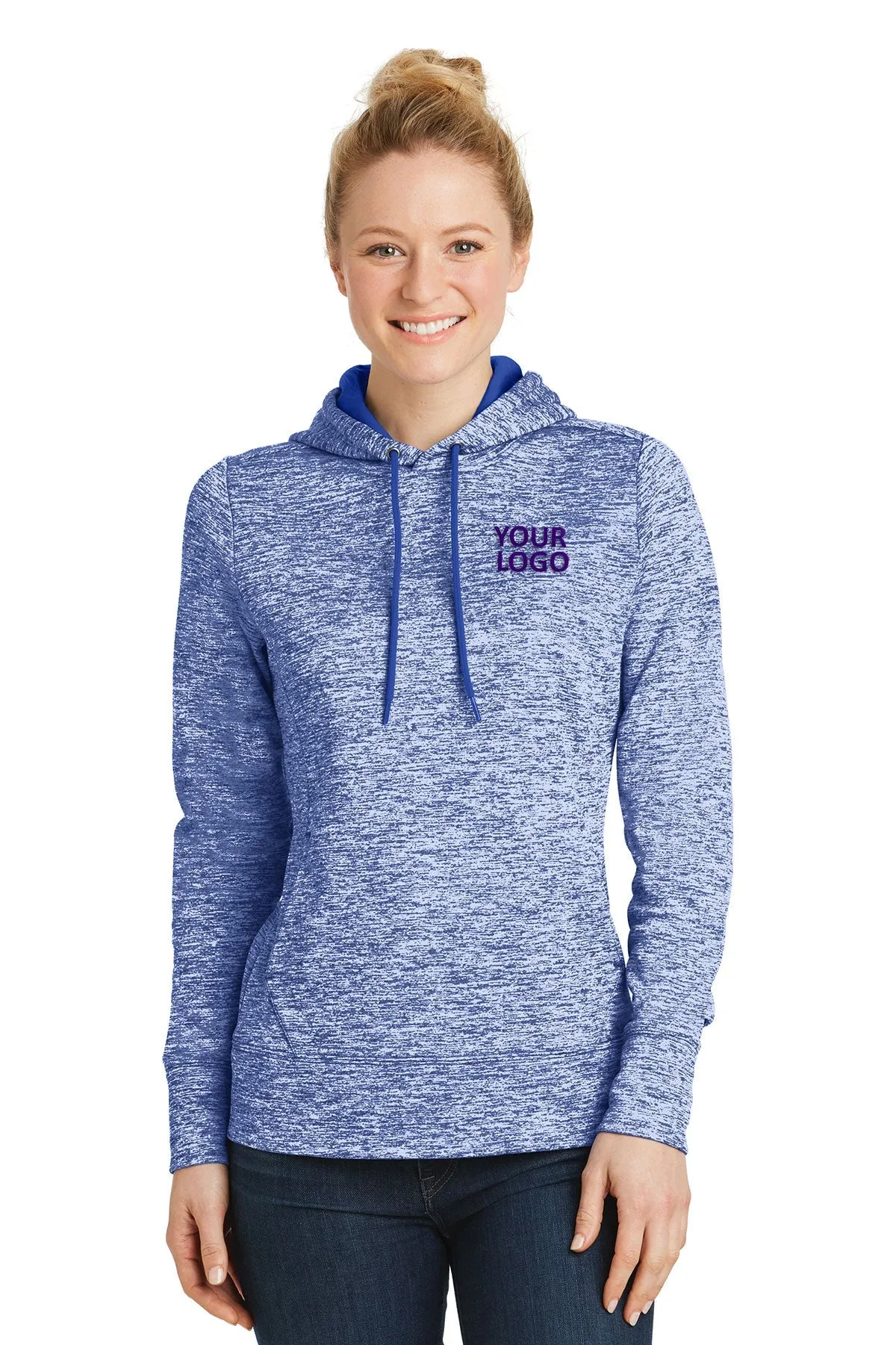 Sport-Tek Ladies PosiCharge Electric Heather Branded Fleece Hooded Pullovers, True Royal Electric