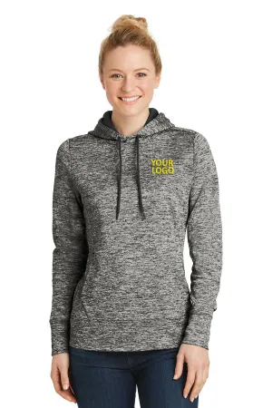 Sport-Tek Ladies PosiCharge Electric Heather Custom Fleece Hooded Pullovers, Black Electric