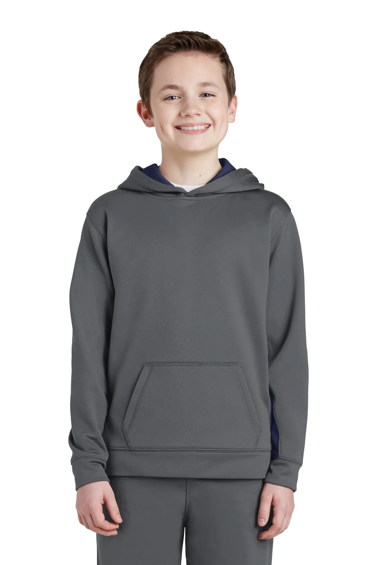 Sport-Tek YST235: Youth Sport-Wick Fleece Colorblock Hooded Pullover