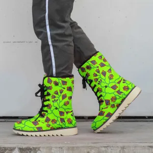 Spring Blossoms on Neon Green Polar Winter Boots