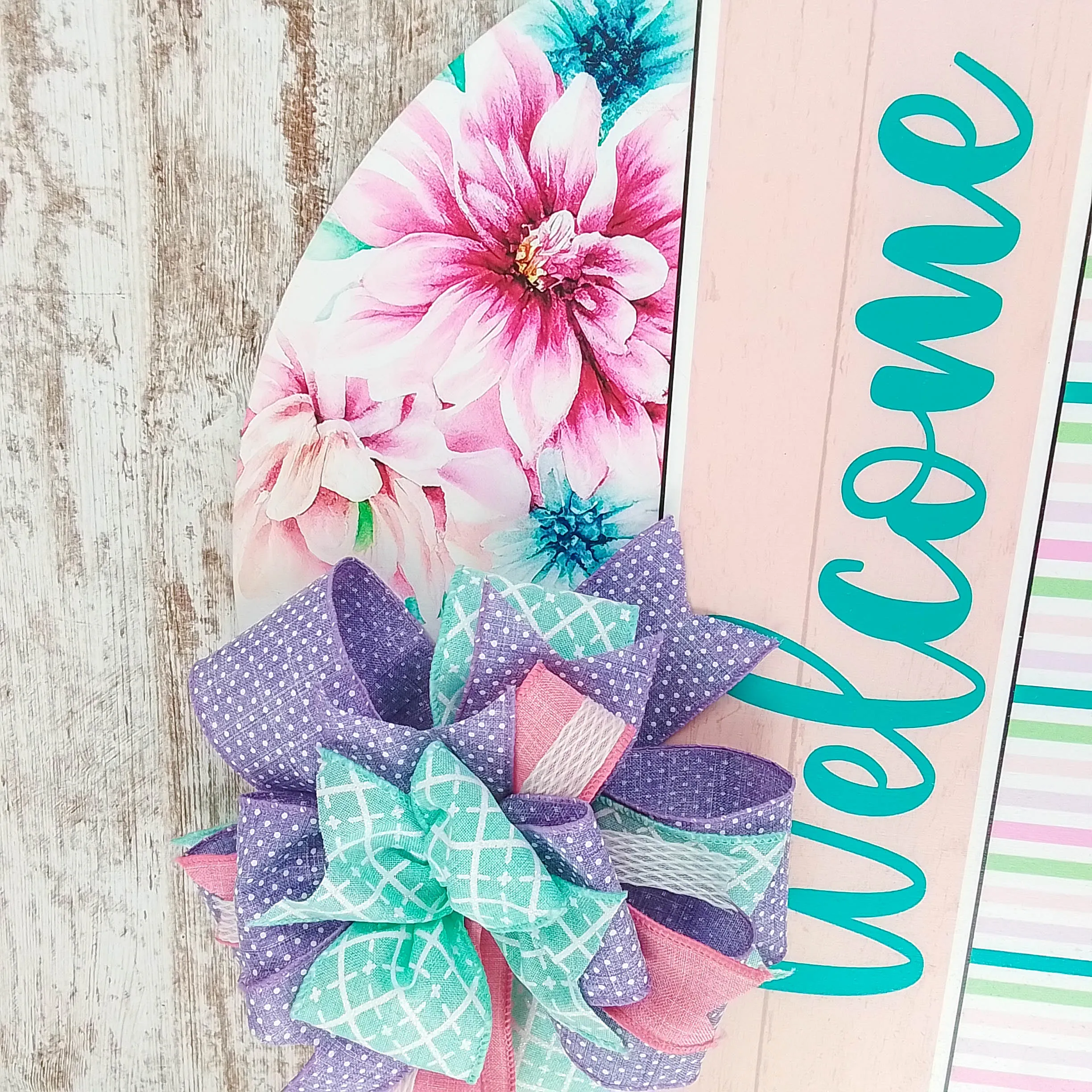 Spring Door Hanger, Pastel Welcome Sign, Birch Wood Floral Decor