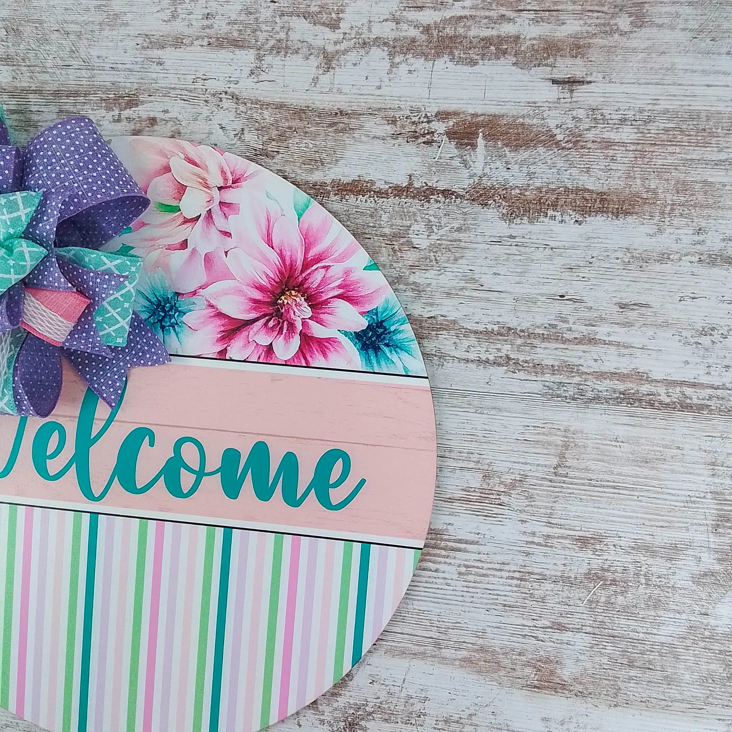 Spring Door Hanger, Pastel Welcome Sign, Birch Wood Floral Decor