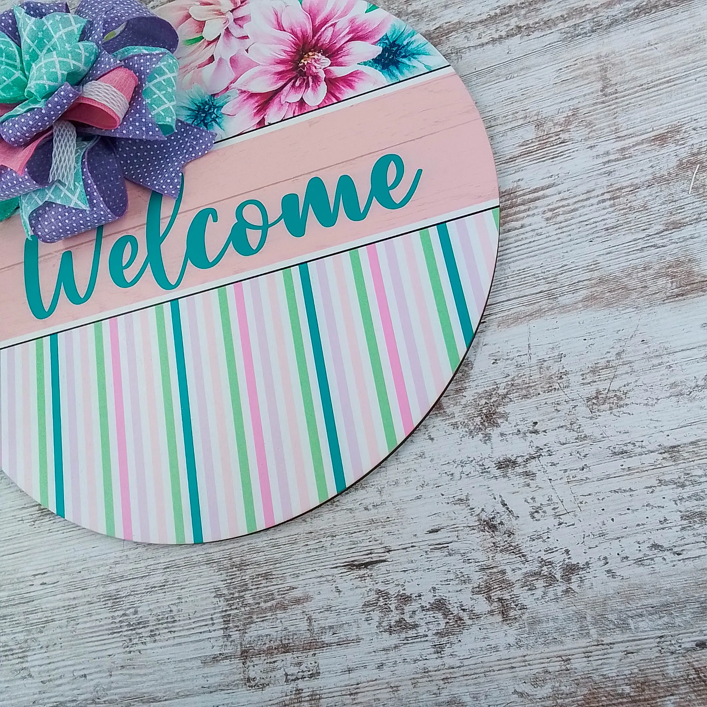 Spring Door Hanger, Pastel Welcome Sign, Birch Wood Floral Decor