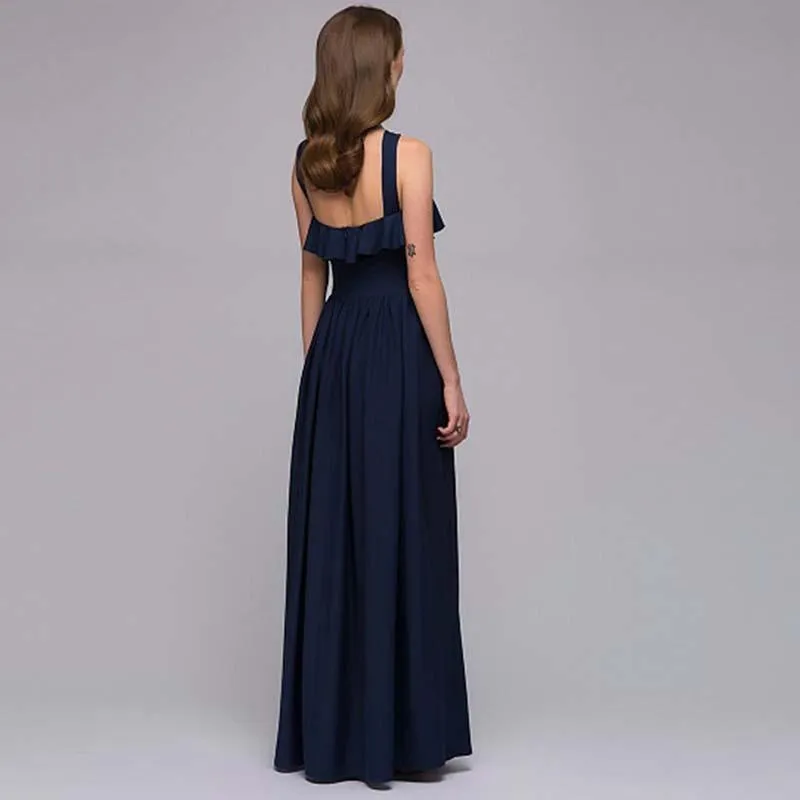 Spring new dress long hanging neck dress Slim evening fashion halter dress