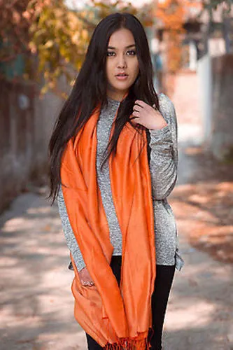 Spring Silk Pashmina Shawl-Orange