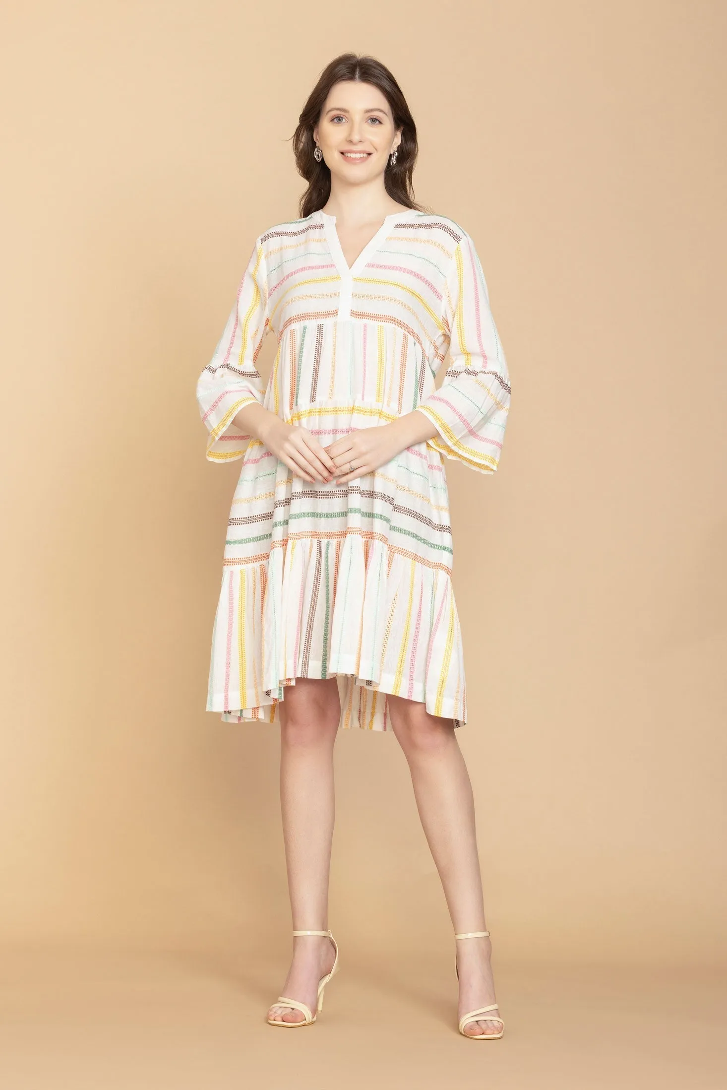 Spring Skies V-Neck Mid-Sleeve Dress