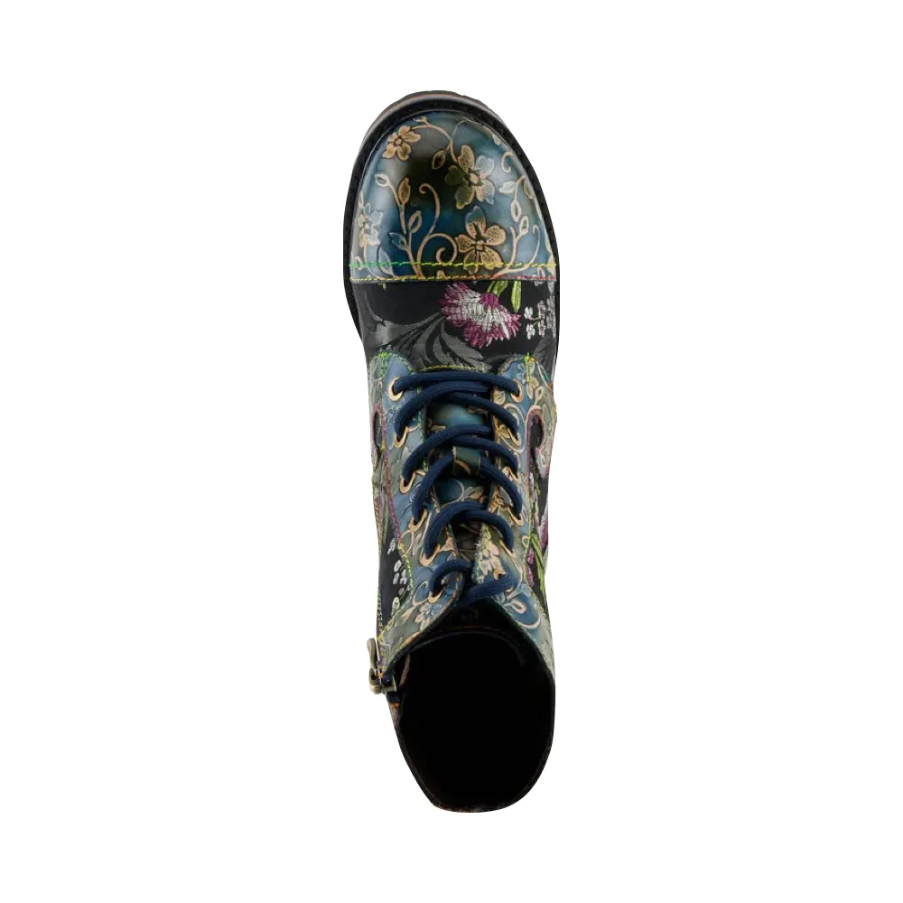 Spring Step Women's Fantastic Leather Floral Print Boot (Blue Multi)