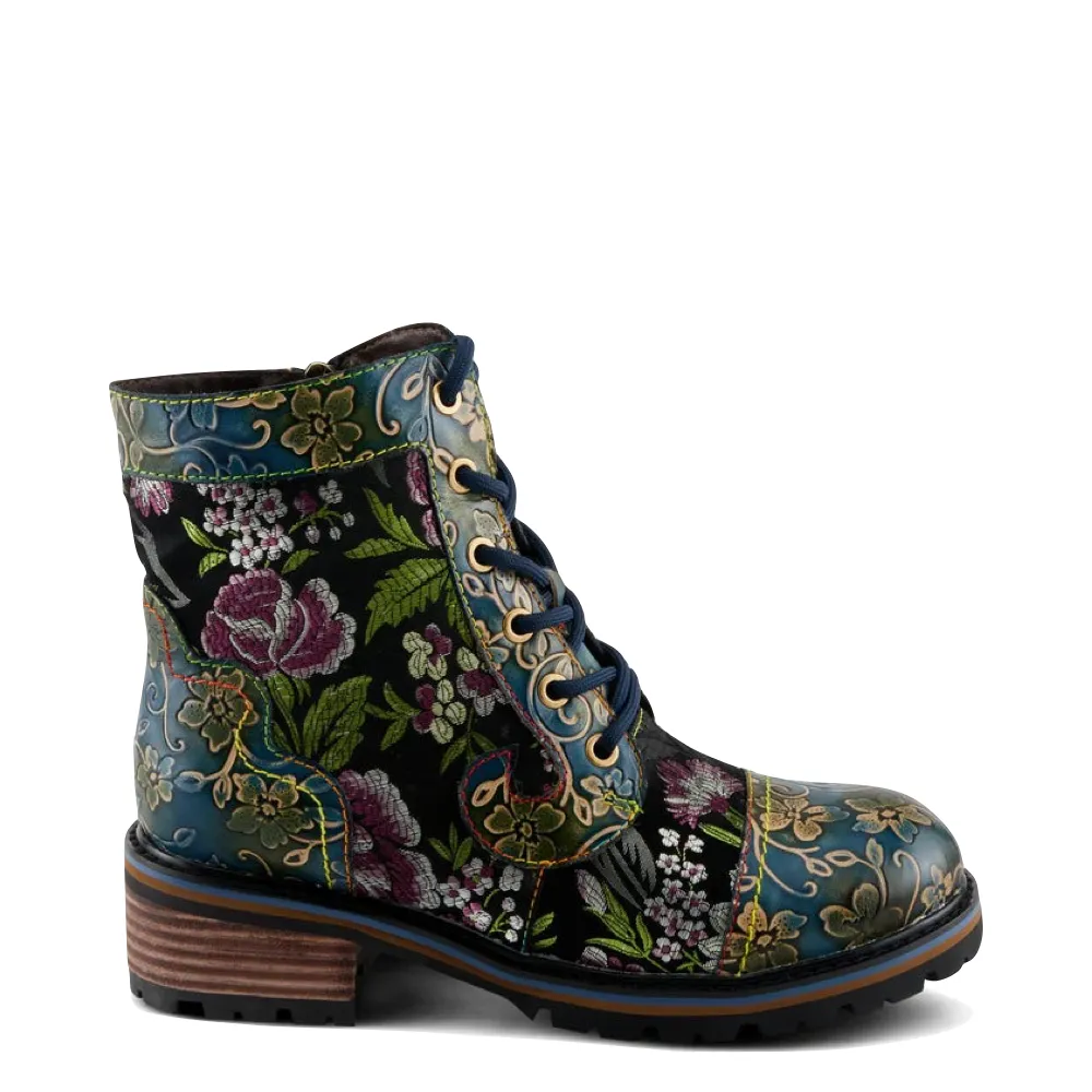 Spring Step Women's Fantastic Leather Floral Print Boot (Blue Multi)