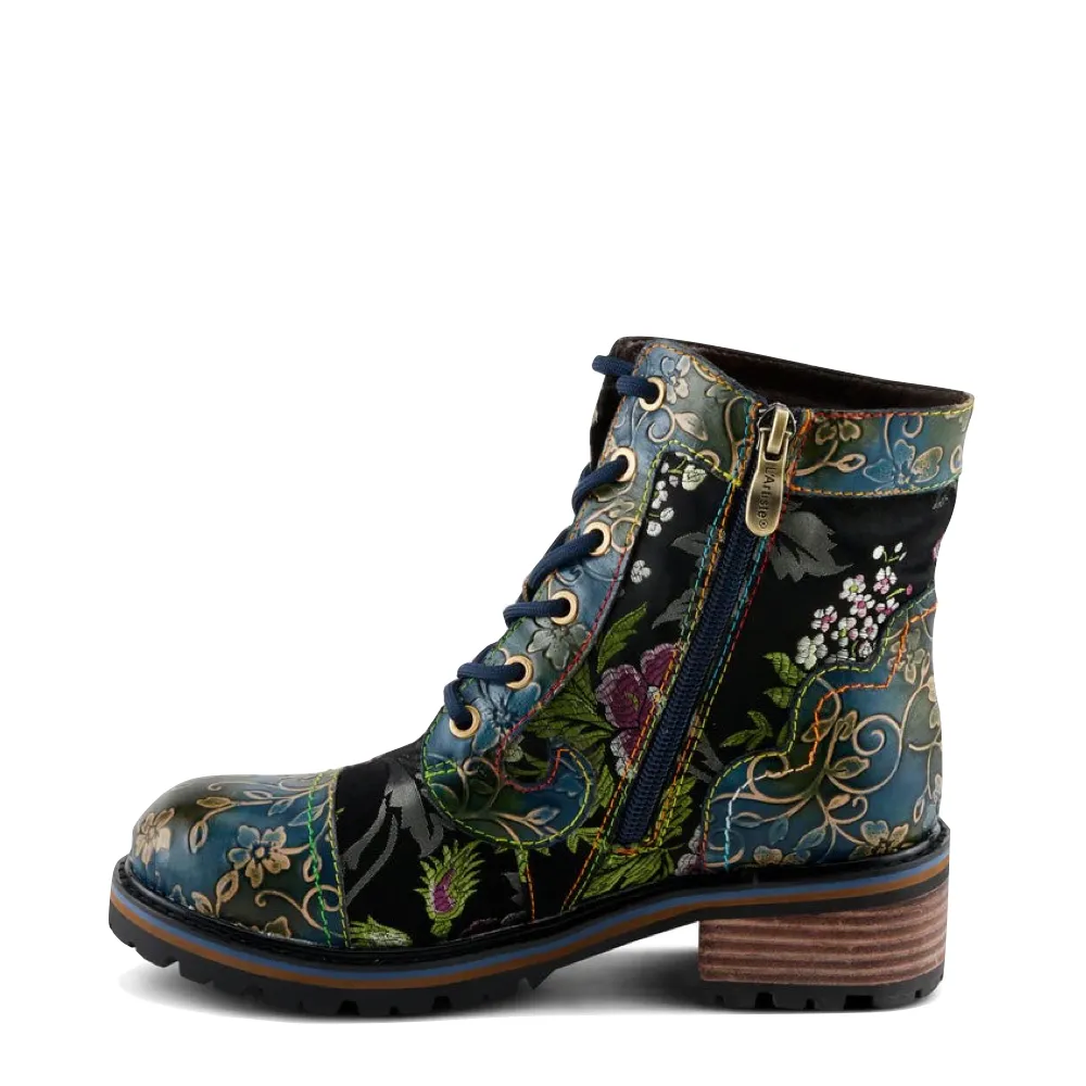 Spring Step Women's Fantastic Leather Floral Print Boot (Blue Multi)