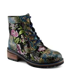 Spring Step Women's Fantastic Leather Floral Print Boot (Blue Multi)