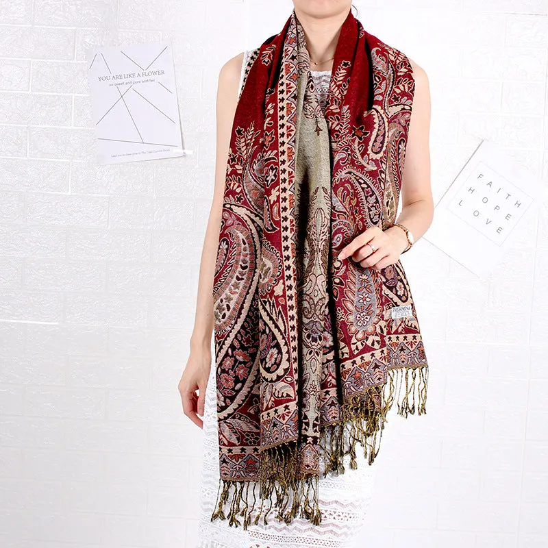 Spring/Summer Cashew Nut Long Scarf Jacquard Ethnic Shawl Amazon Scarf Ladies Dual Headband