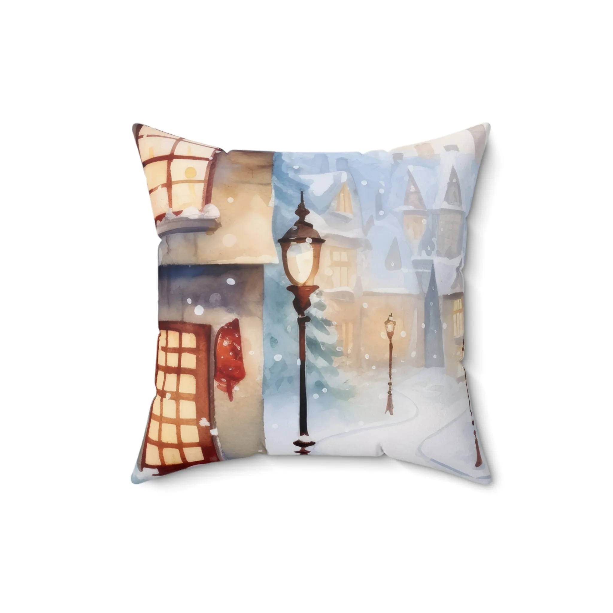 Spun Polyester Square Pillow, Winter Scene Cushion