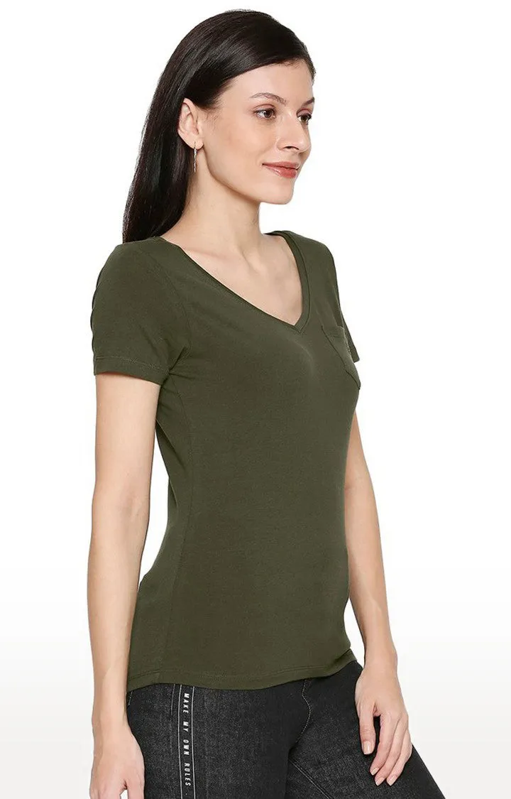 Spykar Cotton Green Solid T-Shirt