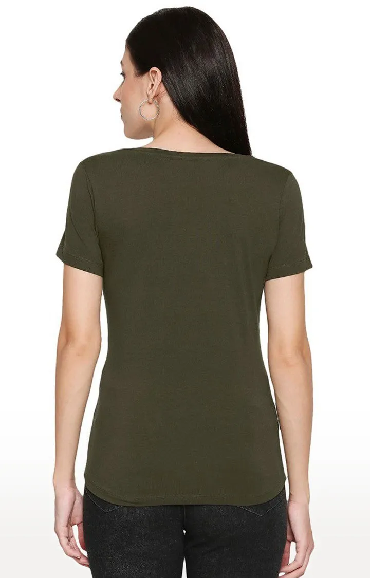 Spykar Cotton Green Solid T-Shirt