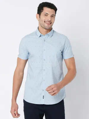 Spykar Men Blue Cotton Half Sleeve Printed Shirt