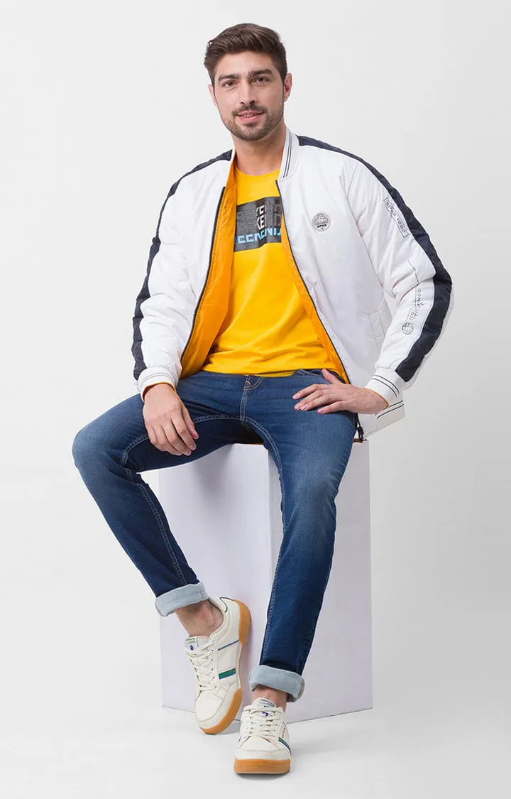 Spykar White Yellow Polyester Full Sleeve Casual Jacket For Men