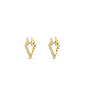 Square Diamond Huggies - 14 karat gold huggie earrings, diamonds 0.18ct