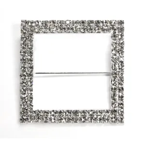 Square Diamond Rhinestone Metal Pin Sash Buckle - Silver