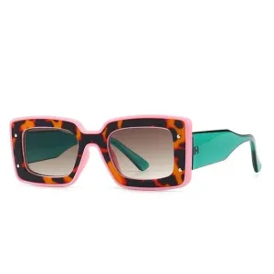 Square Retro Sunglasses Women Pink-Green