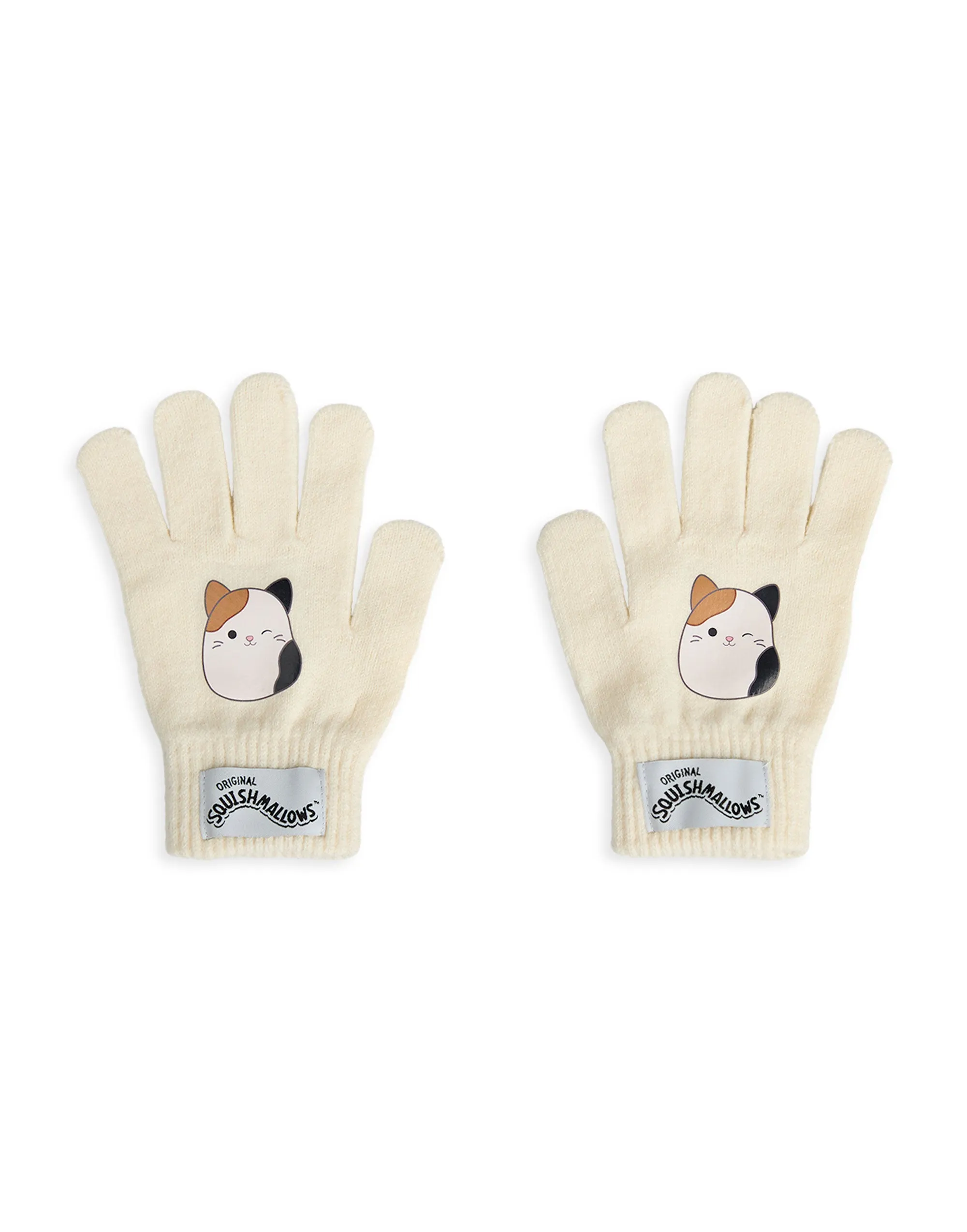 Squishmallows Cam The Cat Girls Beige Beanie and Gloves Set