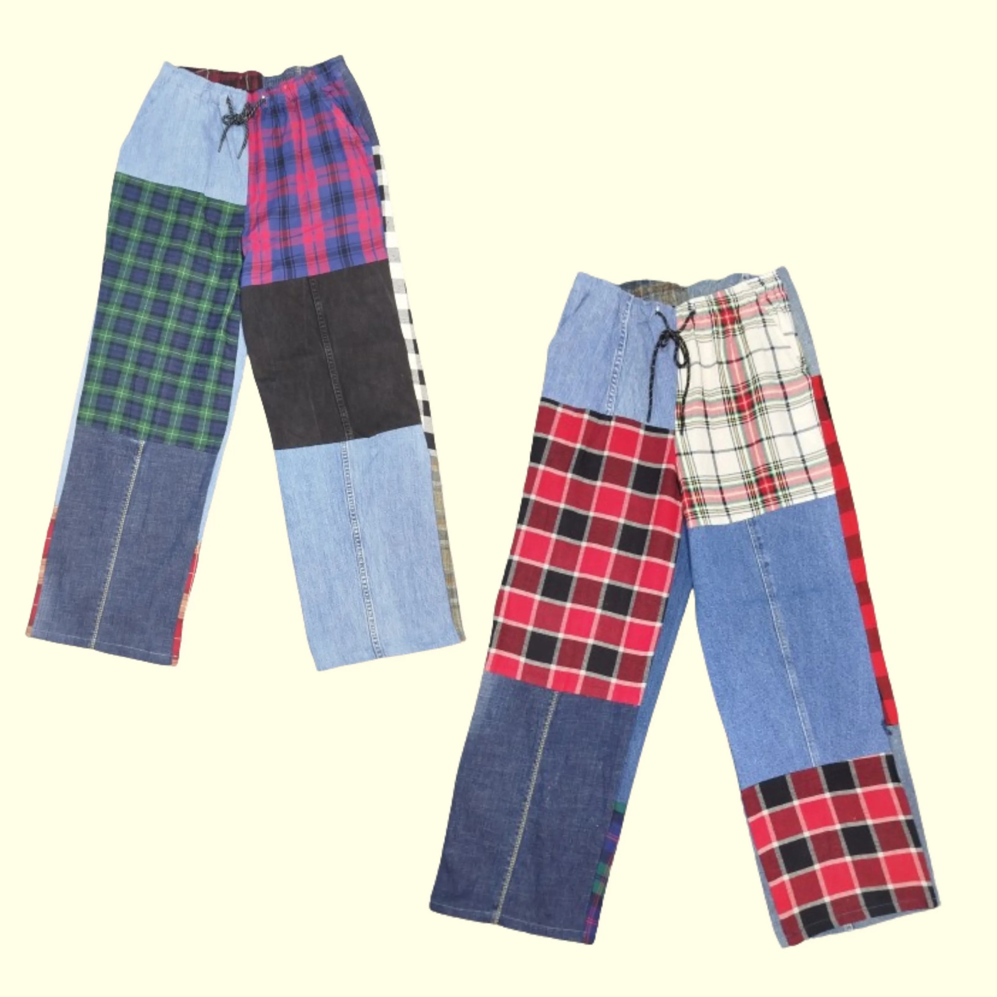 SS24 Reworked / Upcycle Patchwork Plaid Denim Pants