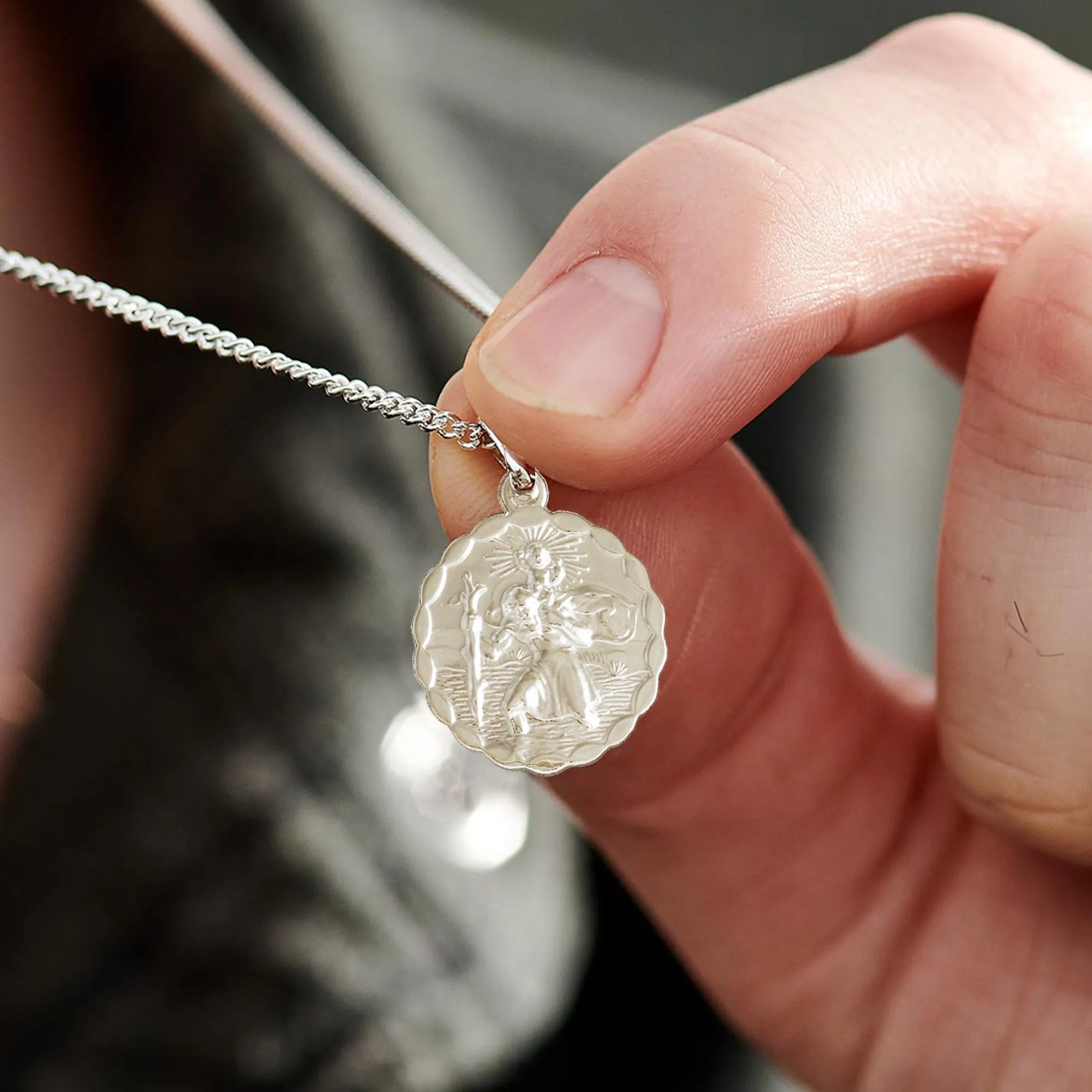 St Christopher Ellipse Border Silver Pendant