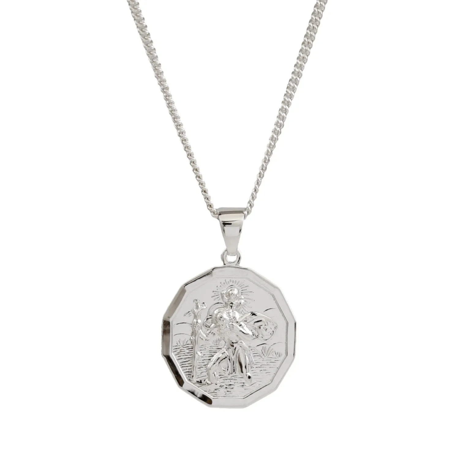 St Christopher Large Dodecagon Necklace (Cast Sterling Silver)