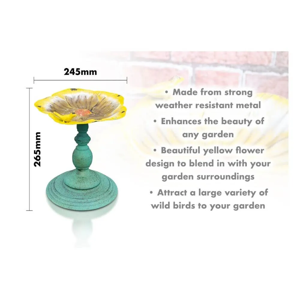 St Helens Metal Bird Bath / Feeder - Yellow Flower